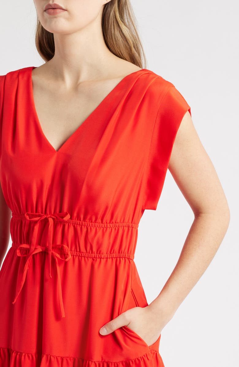 Eliza J Obi Gathered Tie Waist Dress, Alternate, color, Red