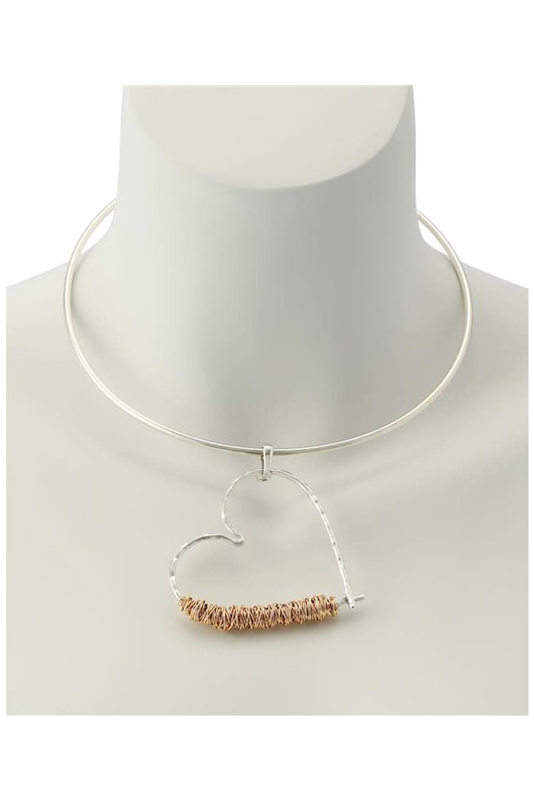 Wire Wrap Heart Pendant Collar Necklace, Alternate, color, TWO TONE