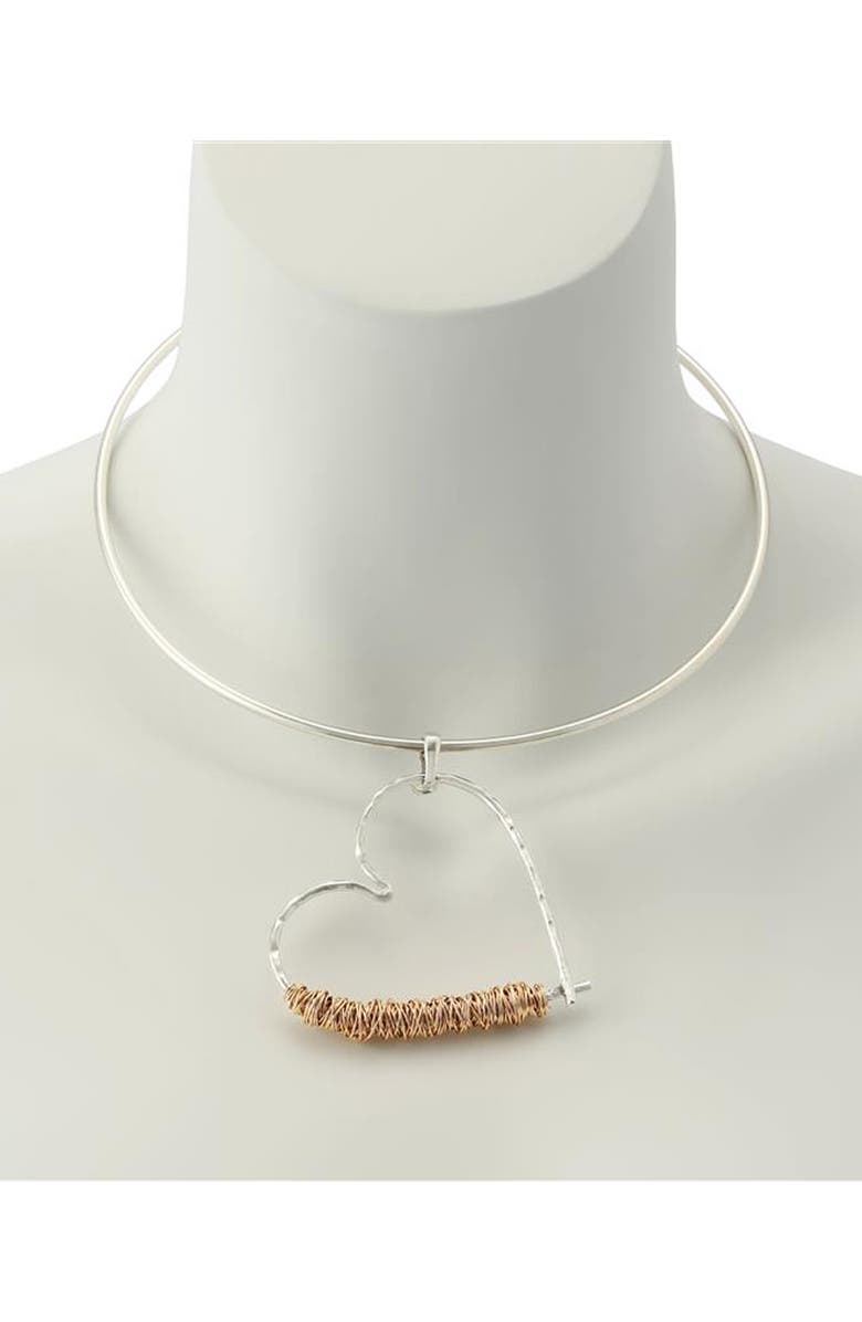 Robert Lee Morris Wire Wrap Heart Pendant Collar Necklace, Alternate, color, Two Tone