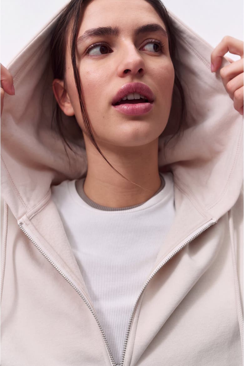 Relaxed Cropped Zip-Up Fleece Hoodie, Alternate, color, Baby Pink