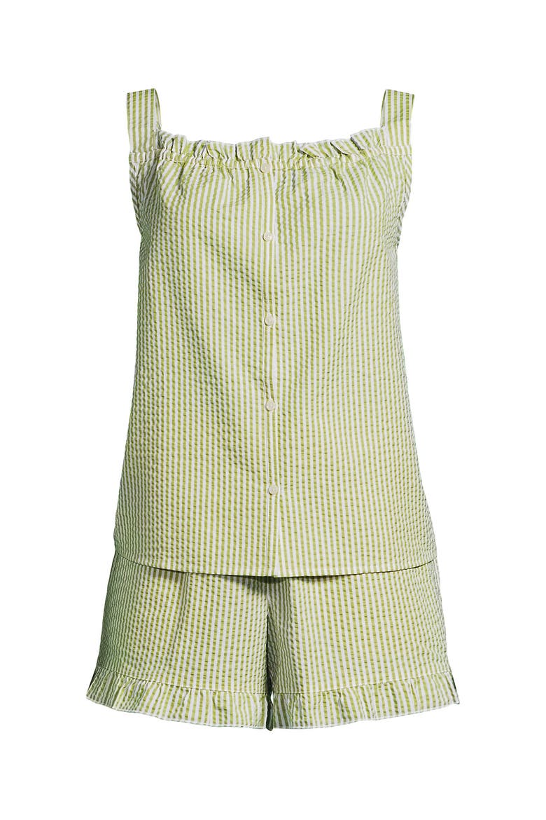 Plus Size Seersucker 2 Piece Pajama Set - Tank and Shorts, Alternate, color, Bright Pistachio Stripe