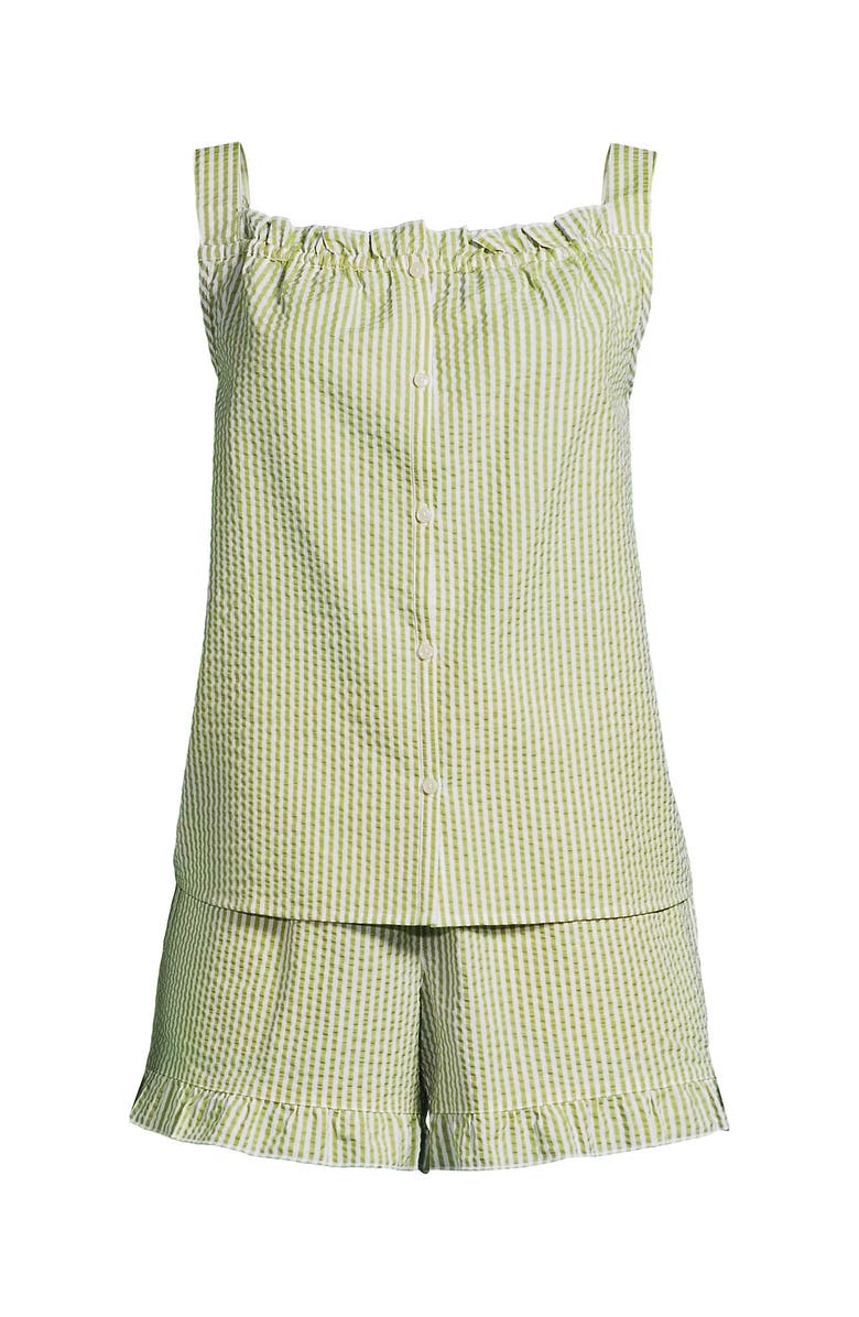 Lands' End Seersucker 2 Piece Pajama Set - Tank and Shorts, Alternate, color, Bright Pistachio Stripe