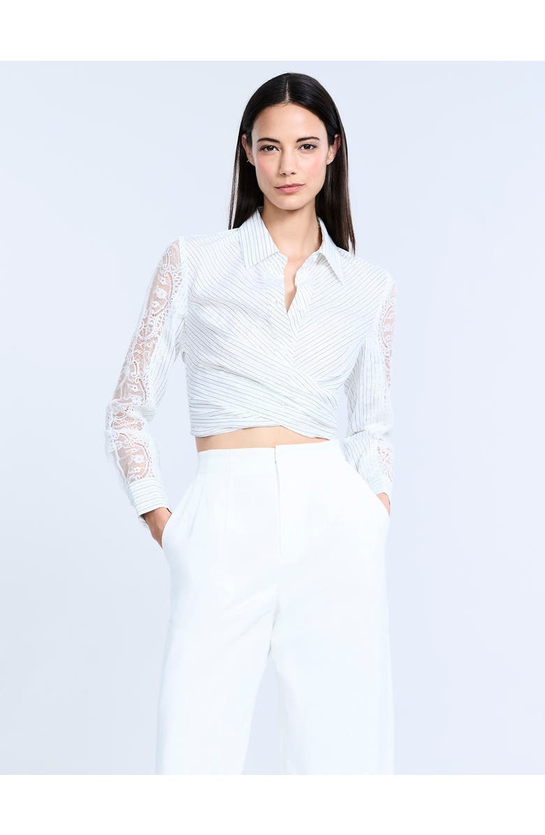 BCBGMAXAZRIA Lace Stripe Tie Back Top, Main, color, Chalk