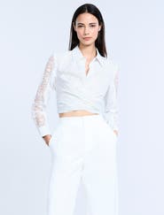 BCBGMAXAZRIA Lace Stripe Tie Back Top