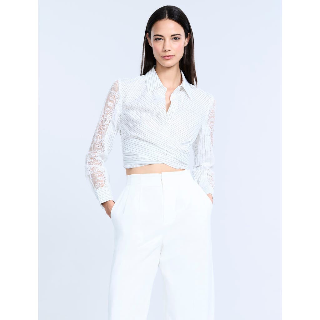 Bcbg Lace Stripe Tie Back Top In White