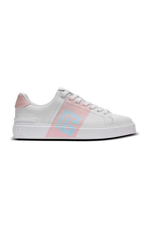 Balmain B-court Trainers In Calfskin With Pb Logo In White