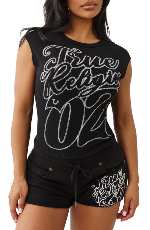 True Religion Raglan Sleeve Rib Graphic T-shirt In Black