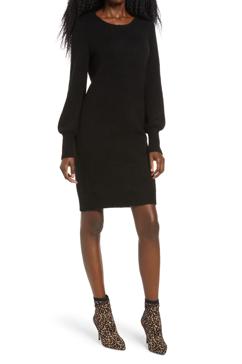 Simone Long Blouson Sleeve Sweater Dress, Main, color, BLACK