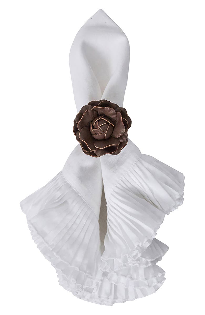 Juliska Camellia Set of 4 Napkin Rings, Alternate, color, Brown