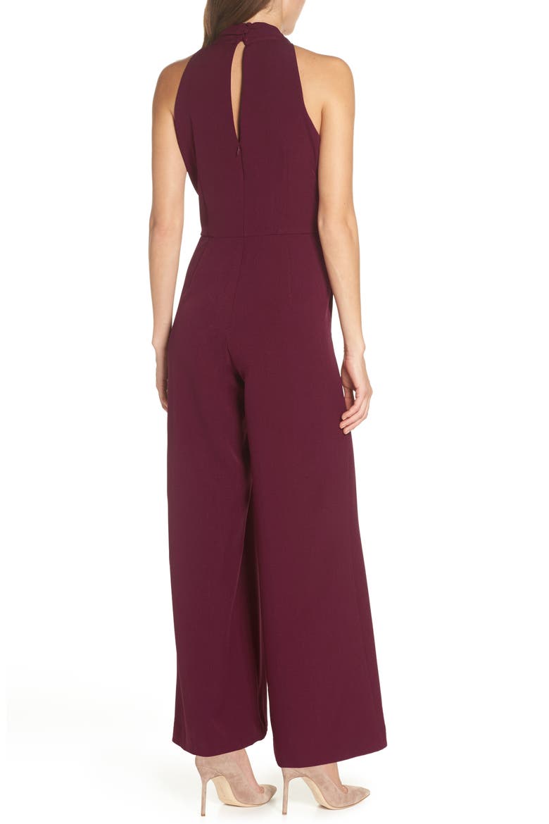 Tie-Neck Halter Jumpsuit, Alternate, color, BURGUNDY