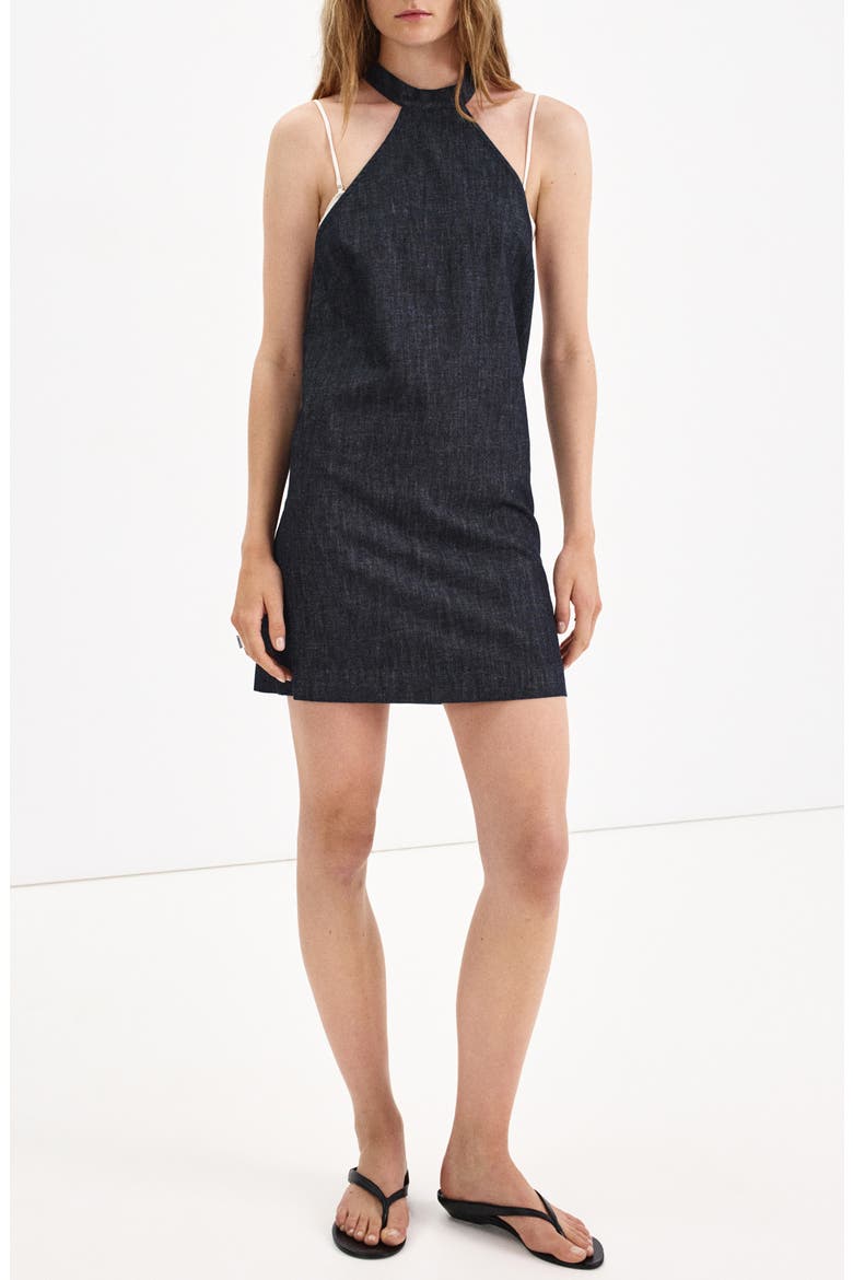 Halter Neck Denim Minidress, Main, color, OPEN BLUE
