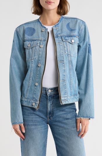 Mother The Bruised Bruiser Collarless Denim Jacket In Blue