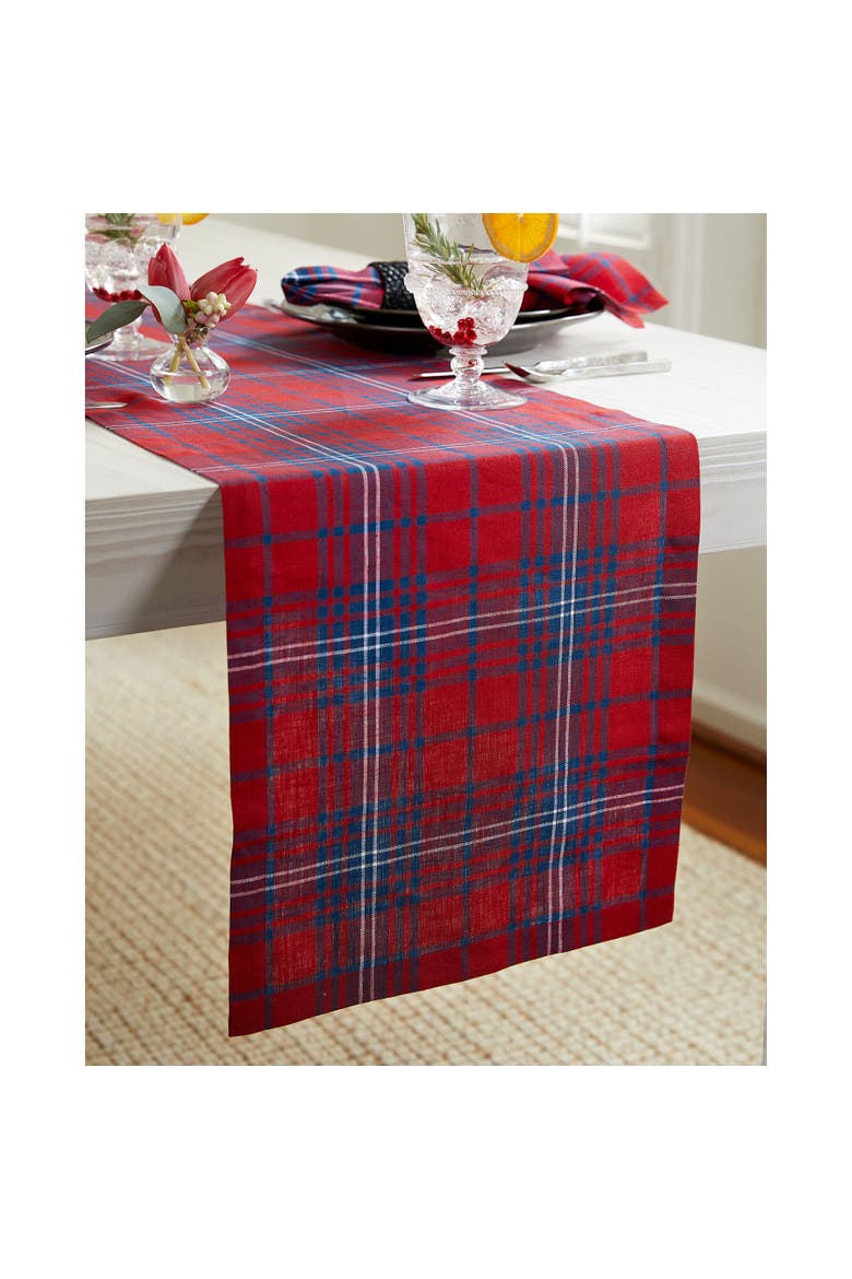 Linen Table Runner - Red Tartan Plaid, Alternate, color, Red and Navy