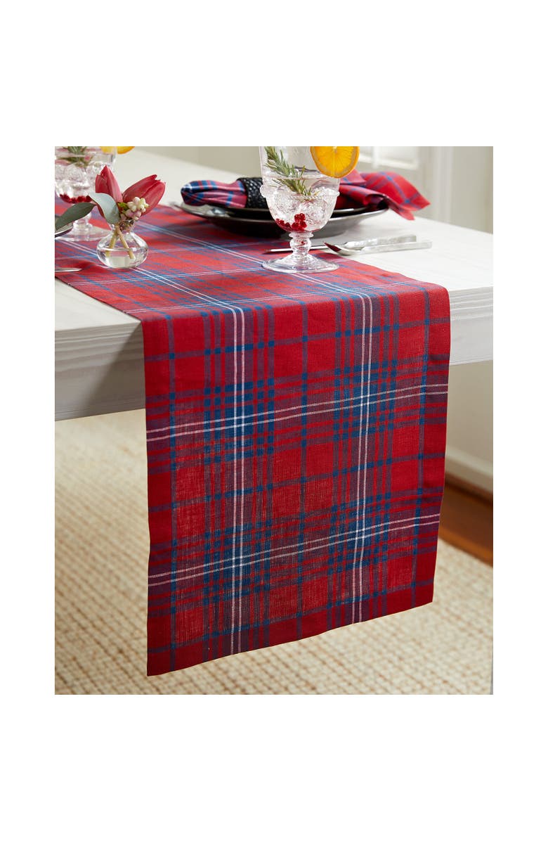 Solino Home Linen Table Runner for Dining Table, Holiday and Everyday Table Decor - Red Tartan Plaid, Alternate, color, Red And Navy