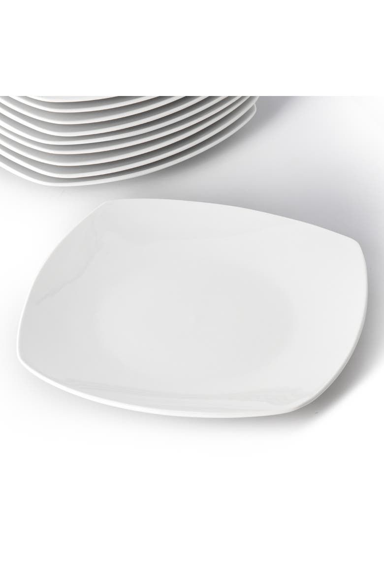 12 Piece Square Porcelain Large Dinner Plates, Alternate, color, White