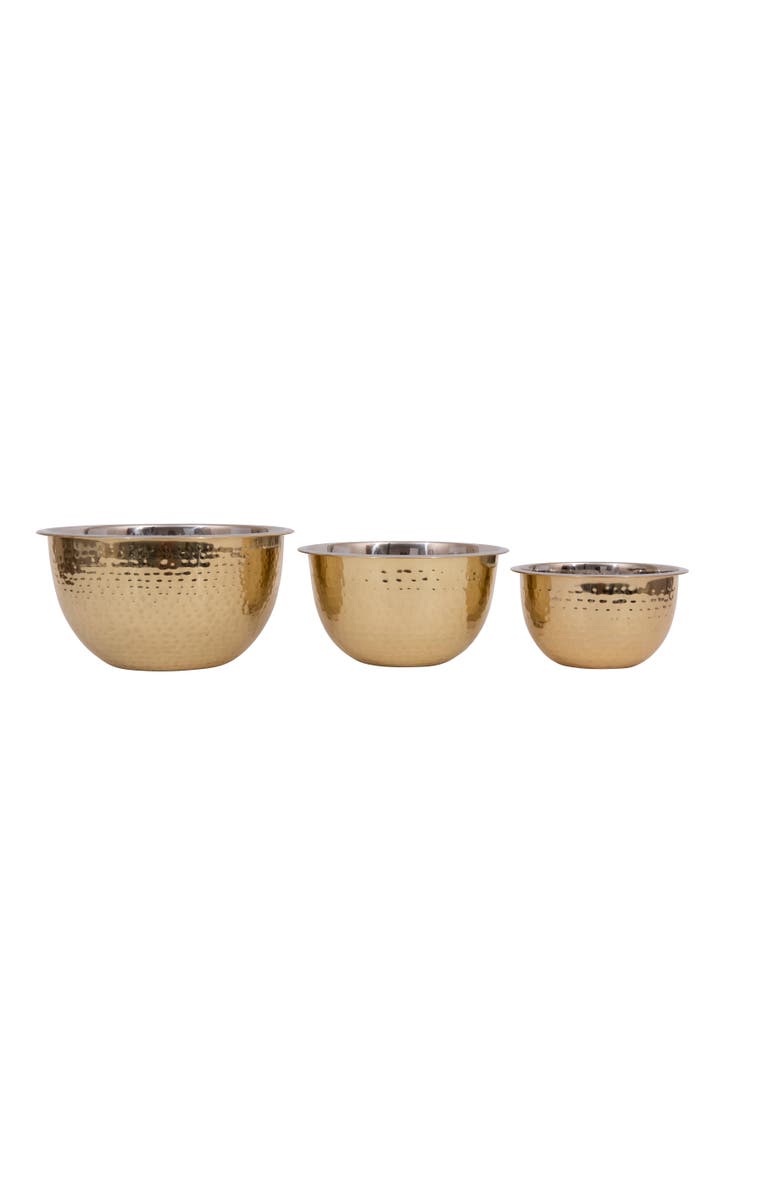 Storied Home Transitional Hammered Stainless Steel Bowls, Gold Finish, Set of 3 Sizes, Main, color, Gold