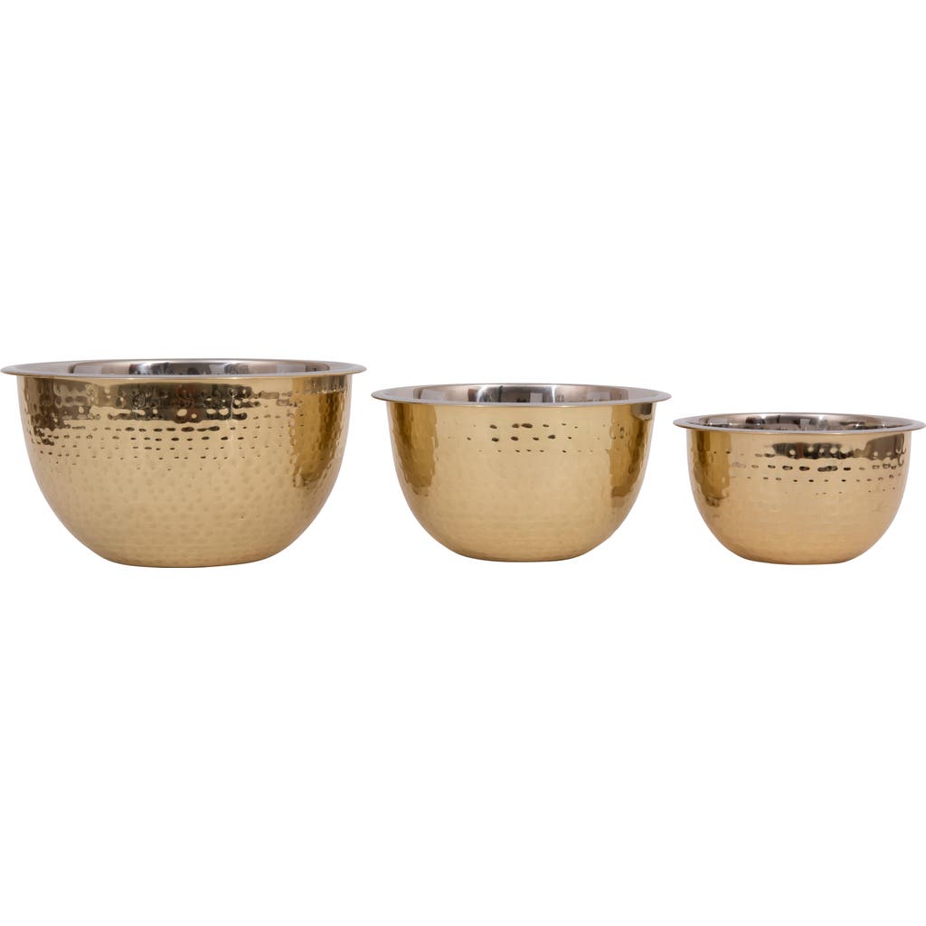 Storied Home Transitional Hammered Stainless Steel Bowls, Gold Finish, Set Of 3 Sizes In Gold