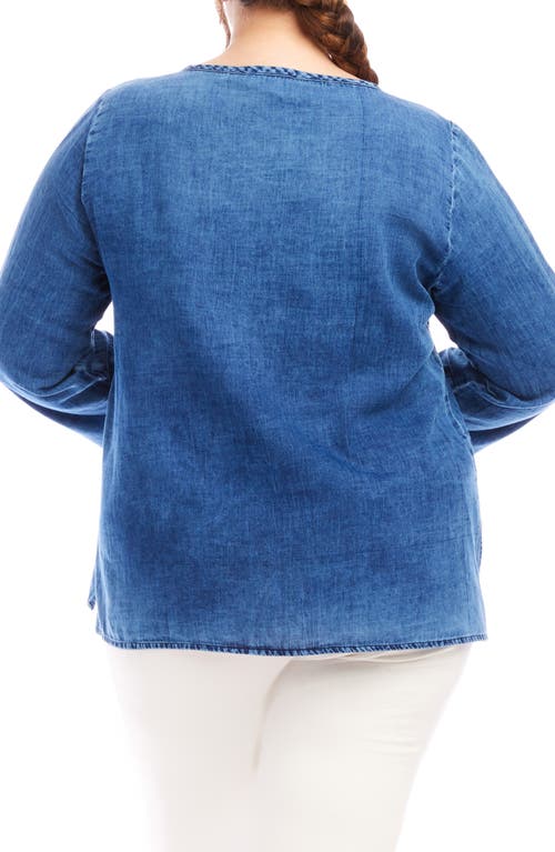 Karen Kane Floral Embroidered Denim Top In Indigo