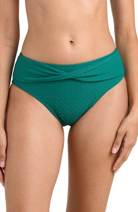 Textured Tides Mid Rise Bikini Bottoms