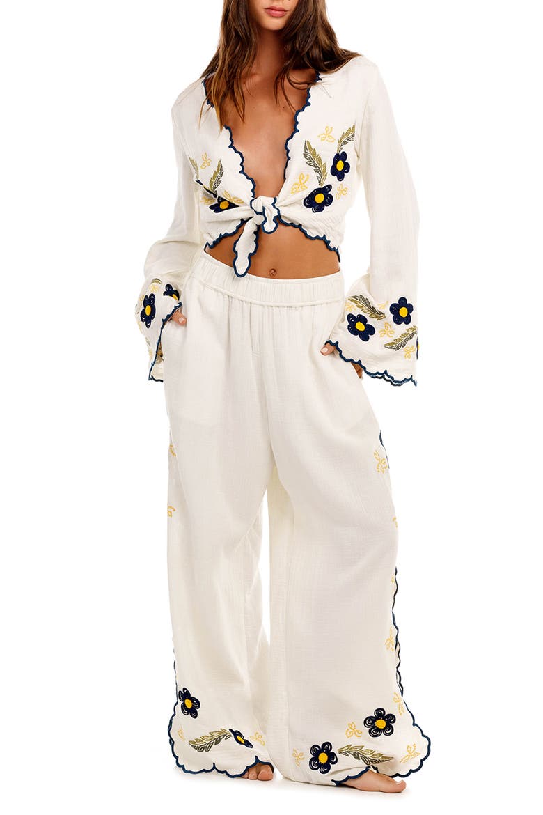 Soleil Fiore Tie Front Cover-Up Top, Main, color, WHITE