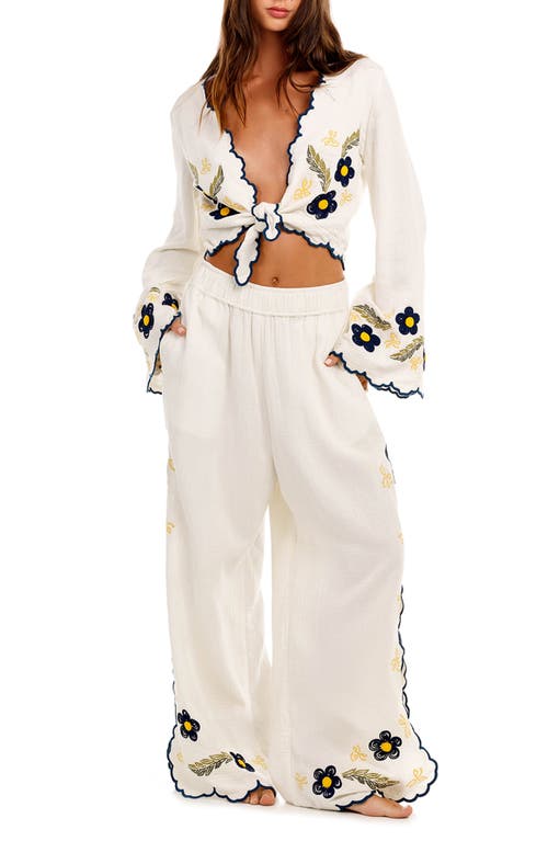 Agua Bendita Soleil Fiore Tie Front Cover-up Top In White