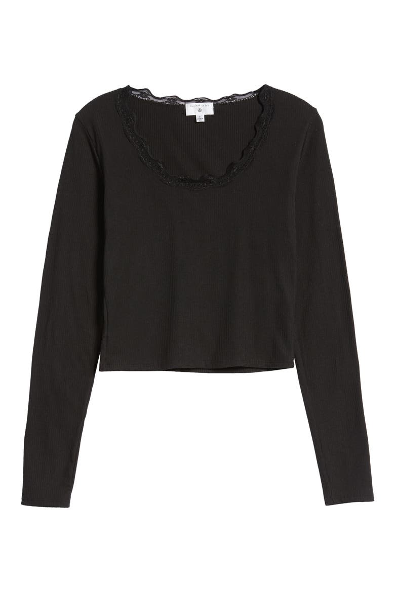 Long Sleeve Scoop Neck Crop Top, Alternate, color, BLACK
