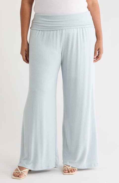 Foldover Knit Wide Leg Pants (Plus)