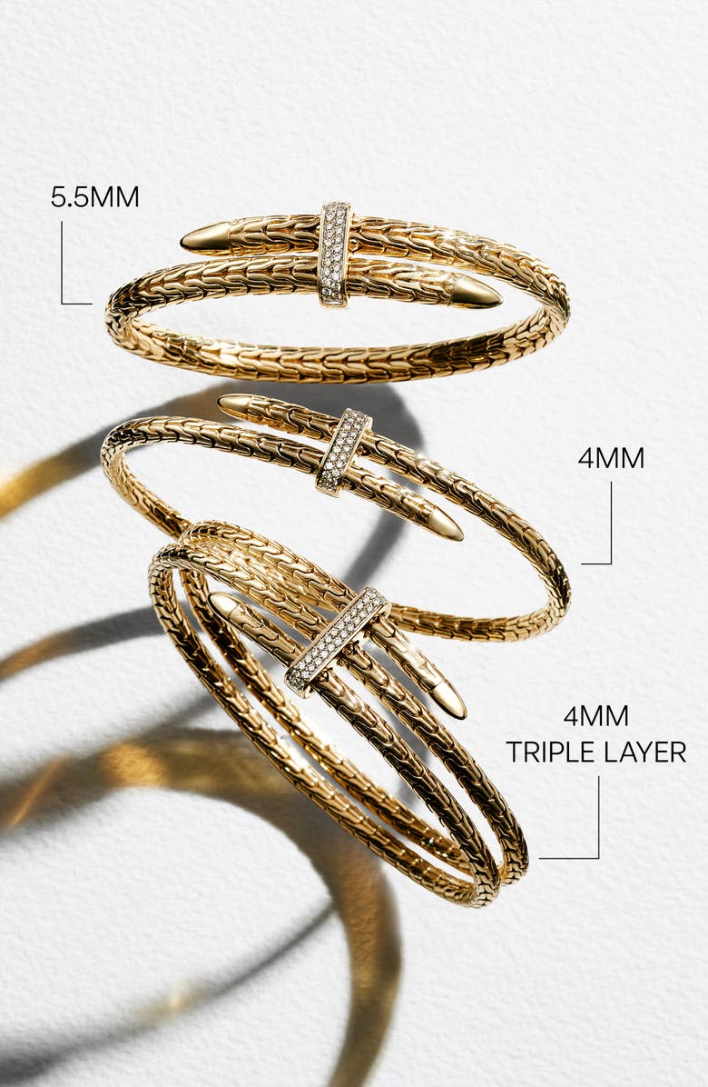 John Hardy Spear Flex Cuff, Diamonds, 4mm, Alternate, color, Gold