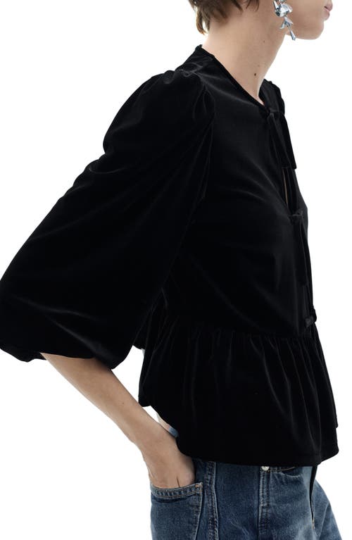 Mango Velvet Blouse With Bows Black In Black