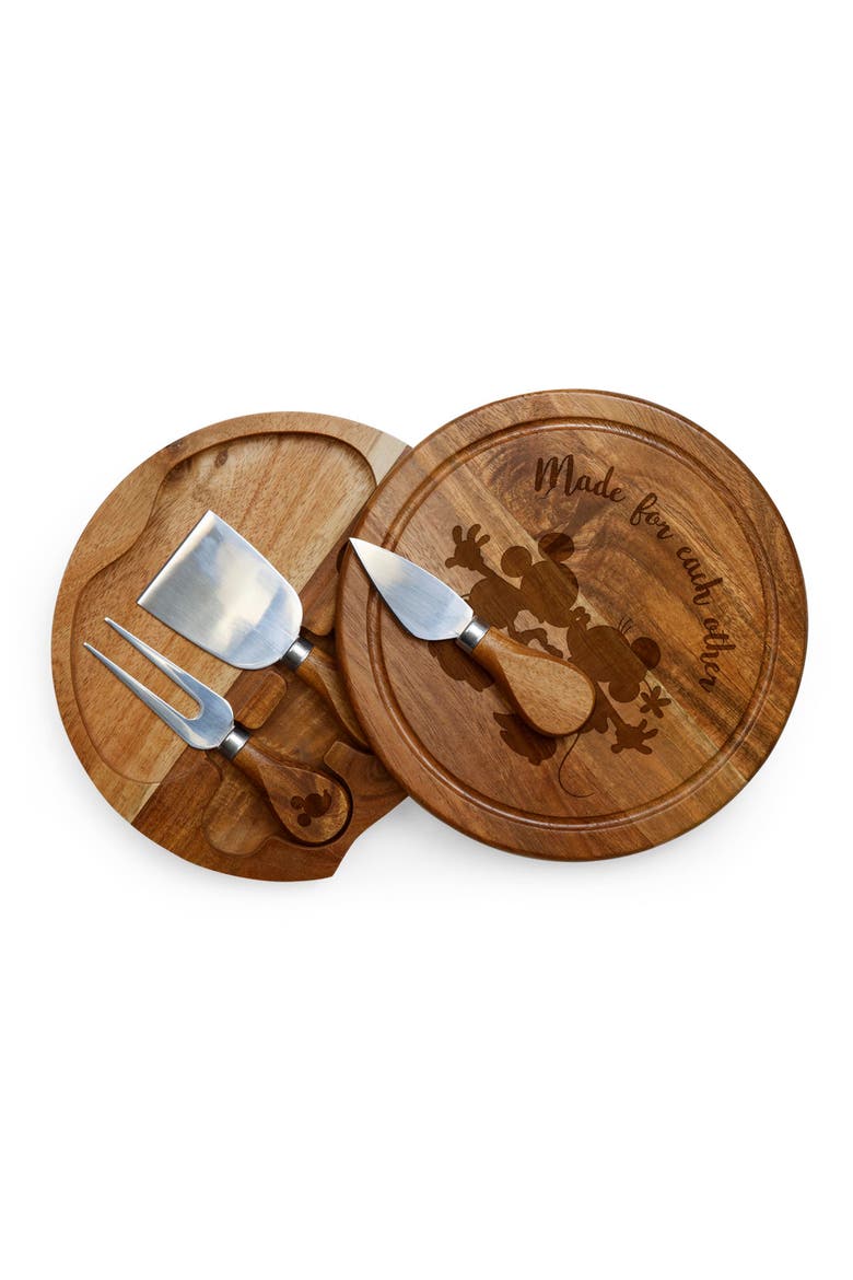 TOSCANA Mickey & Minnie Mouse - Acacia Brie Cheese Cutting Board & Tools Set, Alternate, color, BROWN