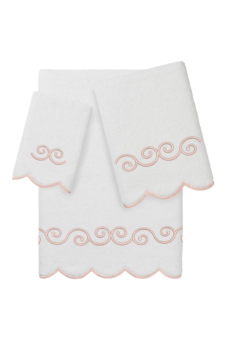 Symmetra Scallop 3-Piece Turkish Cotton Towel Set, Main, color, WHITE/ PINK