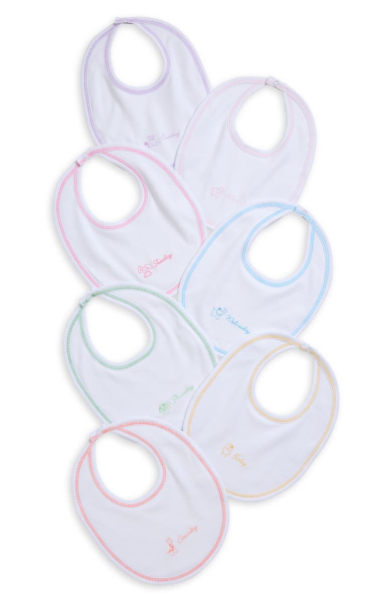 Kissy Kissy Days of the Week Embroidered Pima Cotton Bib Set, Main, color, Girl English