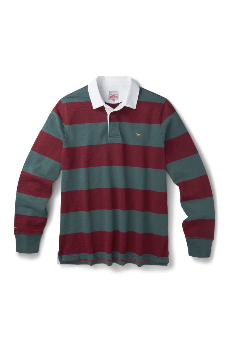 Irnham Long Sleeve Collared Rugby Shirt, Alternate, color, Forest/Burgundy Stripe