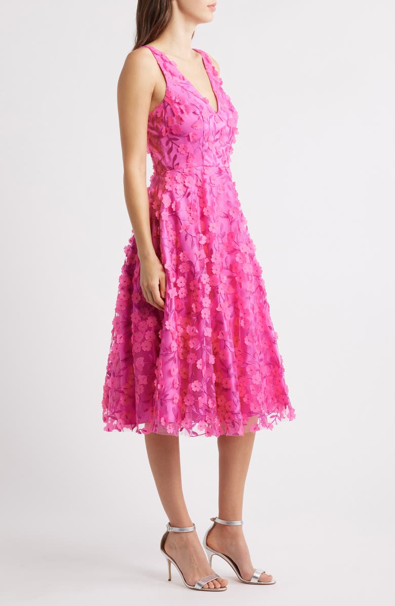 Eliza J 3D Appliqué Fit & Flare Cocktail Dress, Alternate, color, Fuchsia
