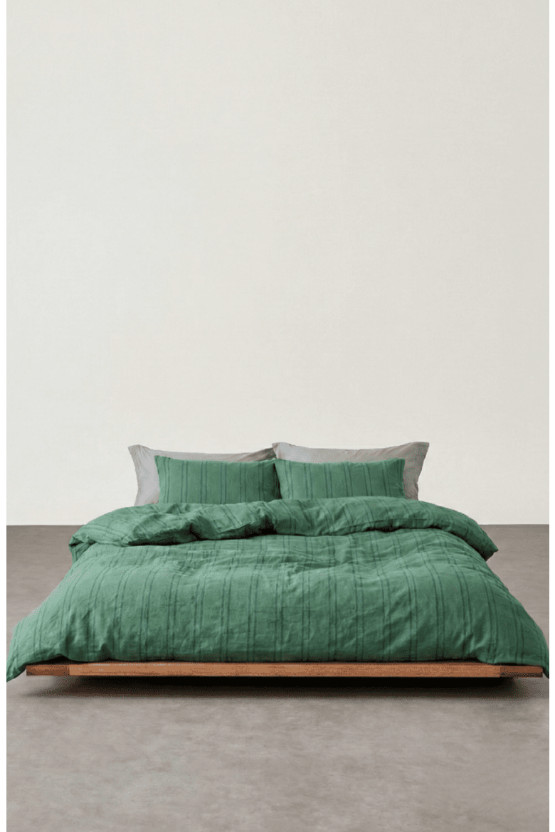 Striped Duvet Cover, Alternate, color, Green Light