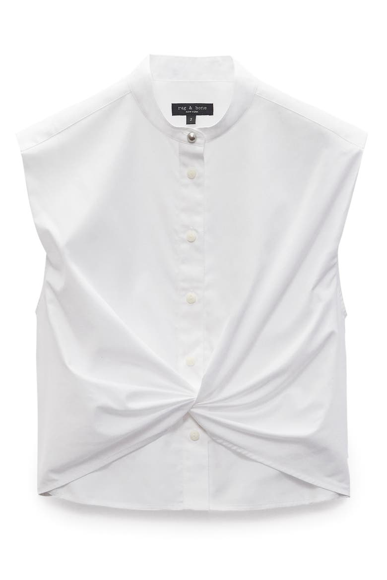 Louisa Twist Front Sleeveless Cotton Poplin Button-Up Shirt, Alternate, color, WHITE