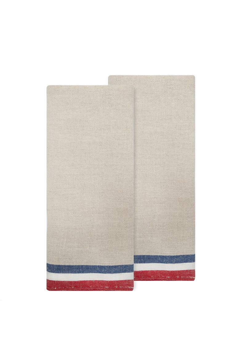 Normandy Tea Towels - Set of 2, Main, color, Natural, Blue 20" x 30"