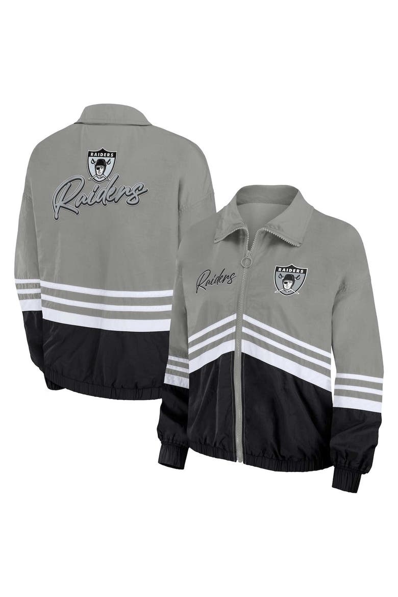 Women's WEAR by Erin Andrews Silver Las Vegas Raiders Vintage Throwback Windbreaker Full-Zip Jacket, Main, color, Silver
