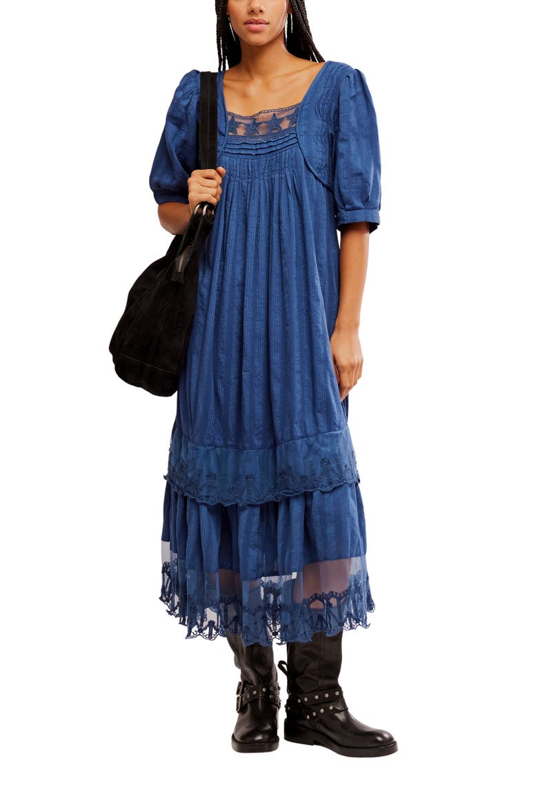Calder Smocked Midi Dress, Main, color, SKIPPER BLUE