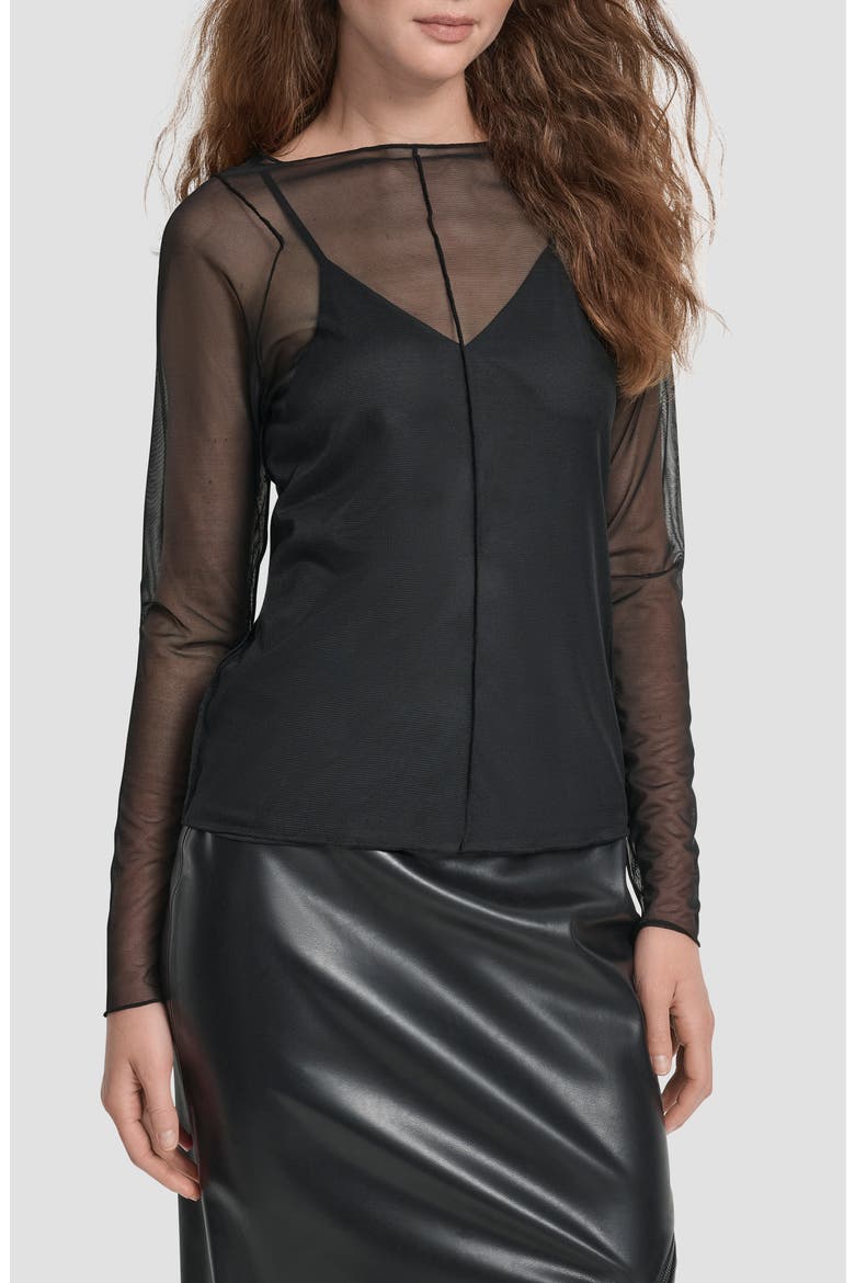 Exposed Seam Mesh Top, Main, color, BLACK