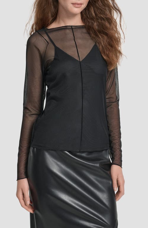 Dkny Exposed Seam Mesh Top In Black