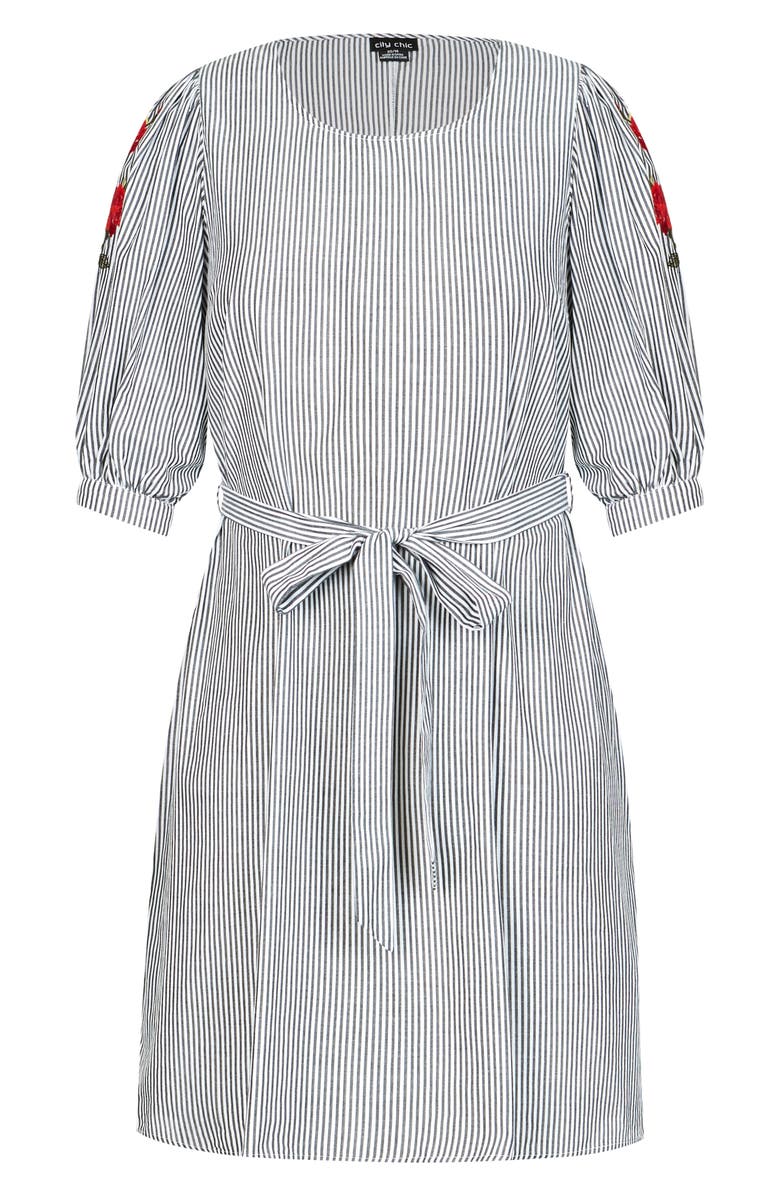 City Chic Flower Embroidered Stripe Dress, Alternate, color, 