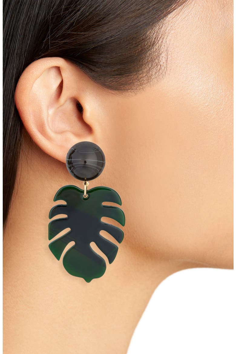Resin Leaf Drop Earrings, Alternate, color, BROWN-GREEN