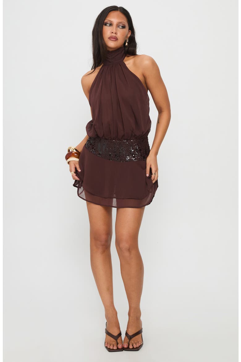 Zenayda Open Back Drop Waist Sequin Minidress, Alternate, color, BROWN