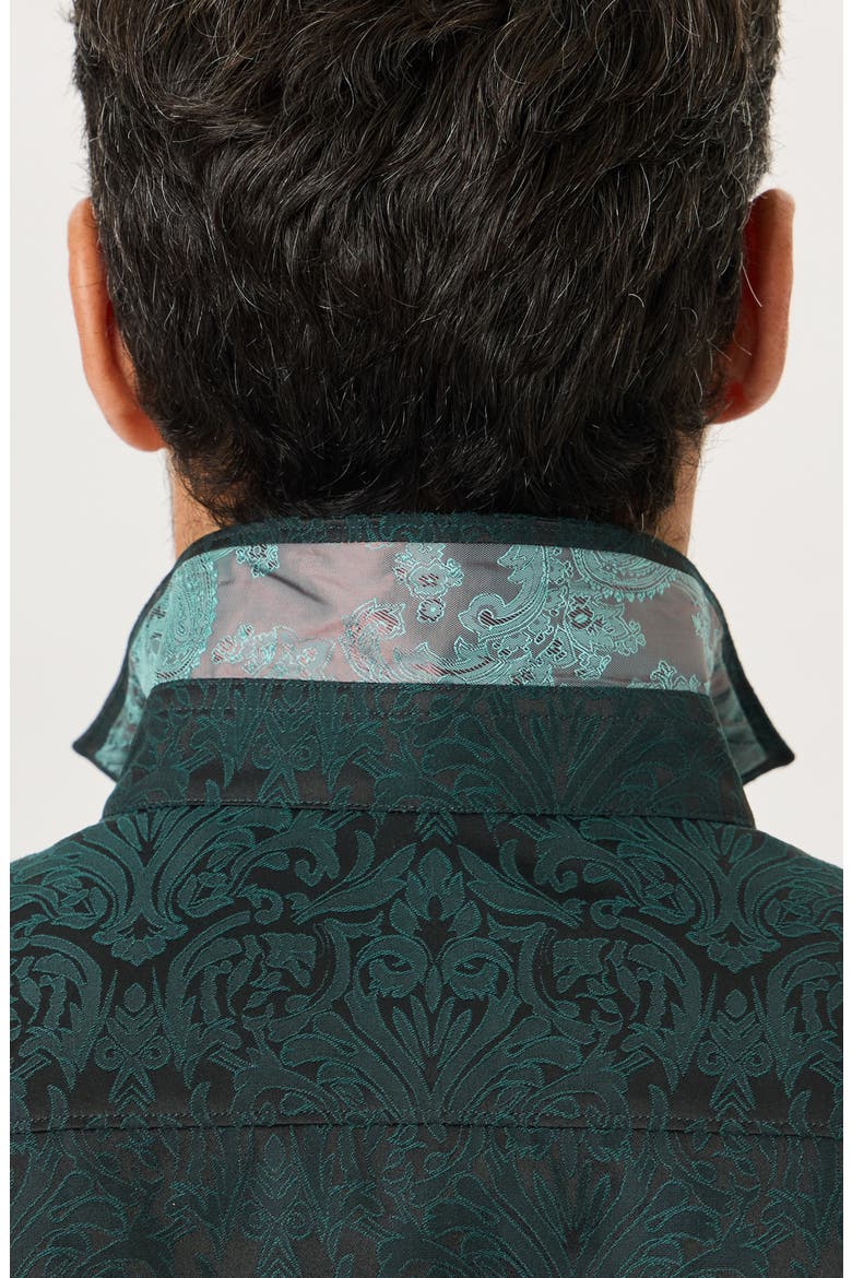 Wilsden Damask Long Sleeve Button Up Shirt, Alternate, color, EMERALD