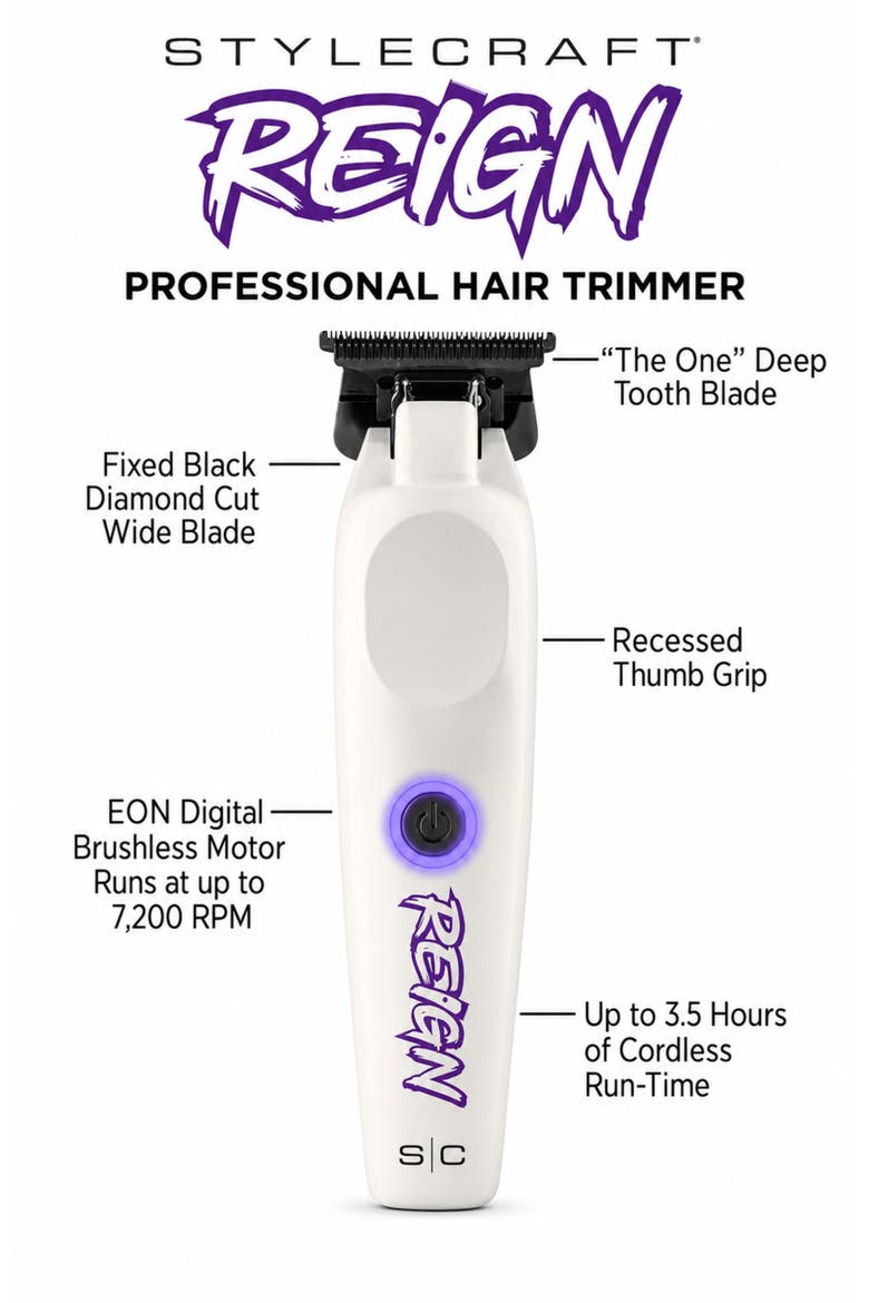 Reign Professional Cordless Hair Trimmer, Alternate, color, White