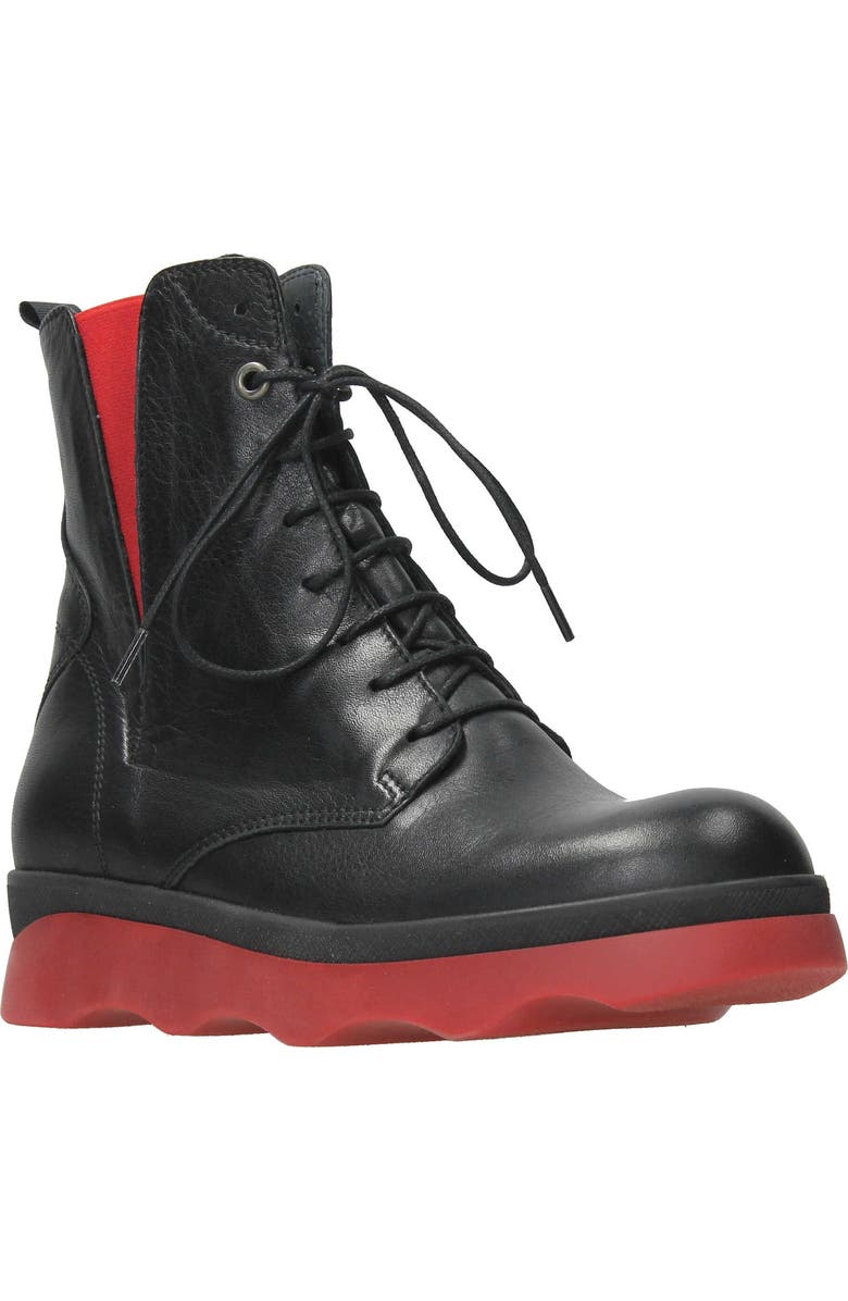 Wolky Akita Water Resistant Combat Boot, Main, color, Black-Red