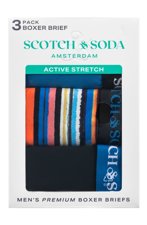 Scotch & Soda Assorted 3-pack Stretch Boxer Briefs In Black/blue