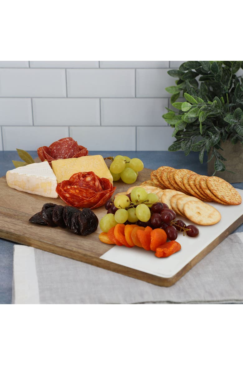16 Inch Duo Tone Rectangular Wood Serving Platter, Alternate, color, White