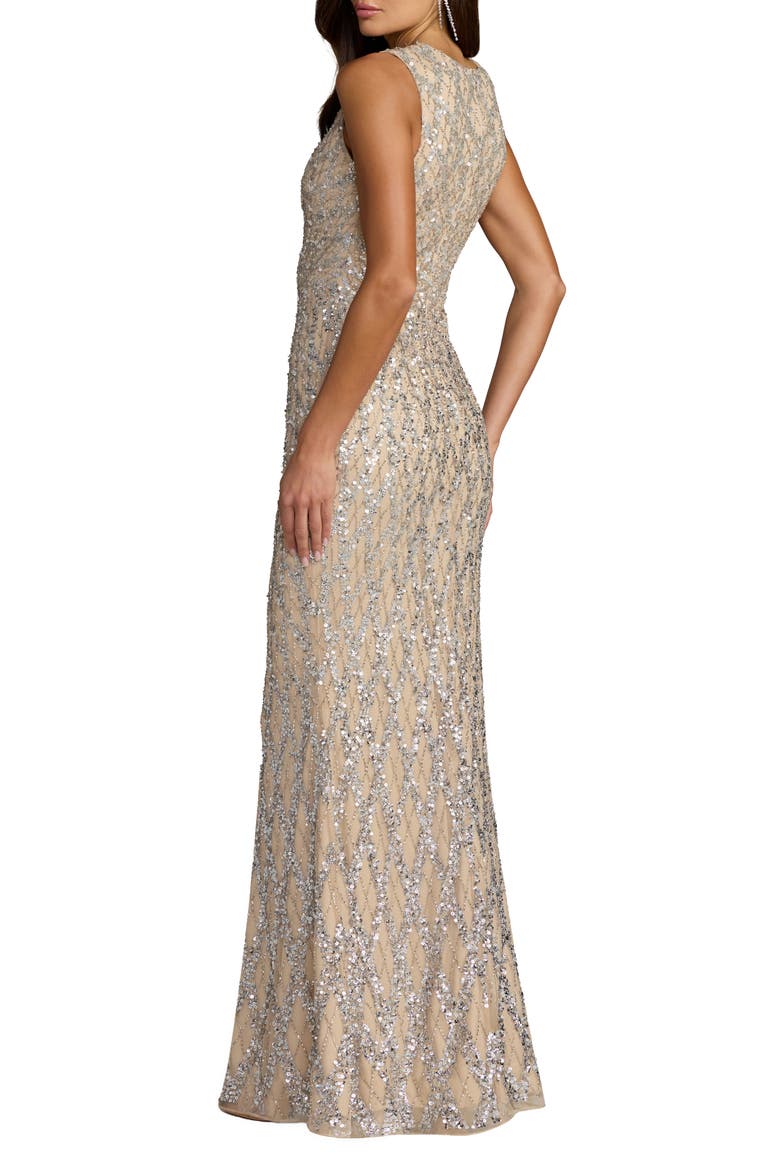 Women's Sleeveless Ombre Beaded High Neck Column Gown, Alternate, color, Nude Ombre